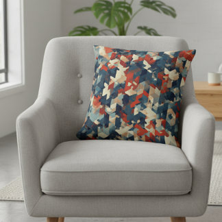 Coussin Geometric Mosaic in Blue and Red