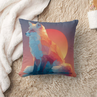 Coussin Geometric Wolf Silhouette |Modern Polygon Wildlife