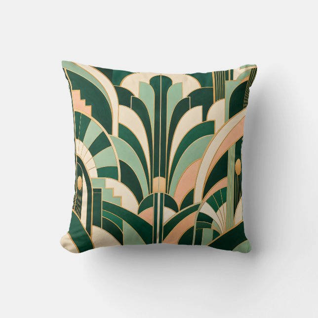 Coussin Géométrie Art Déco Émeraude Menthe (Recto)