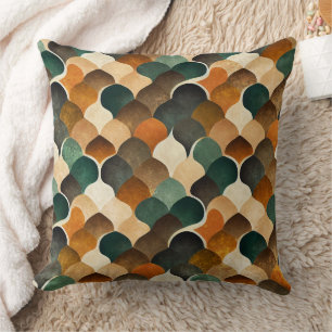Coussin Géométrie rétro Art Déco en or chaud et vert
