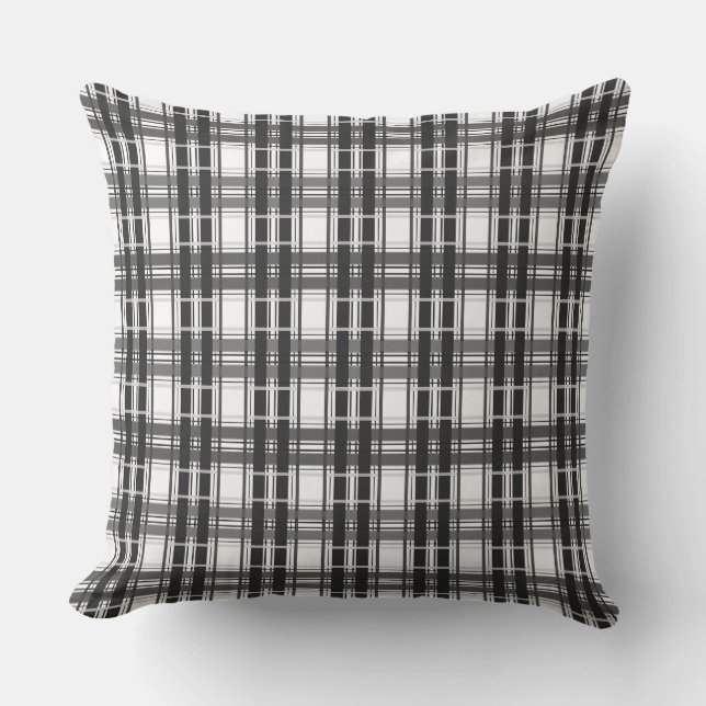 Coussin Géométrie Tartan motif noir et blanc à damiers (Recto)