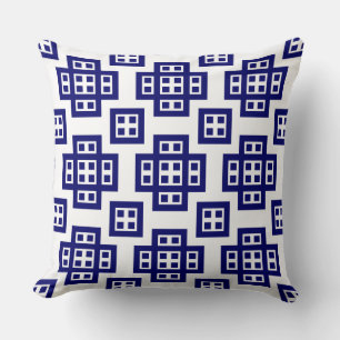 Coussin Géométrique 030614 - Marine profonde en blanc