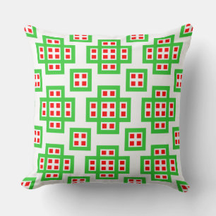 Coussin Géométrique 030614 - Vert et rouge sur blanc