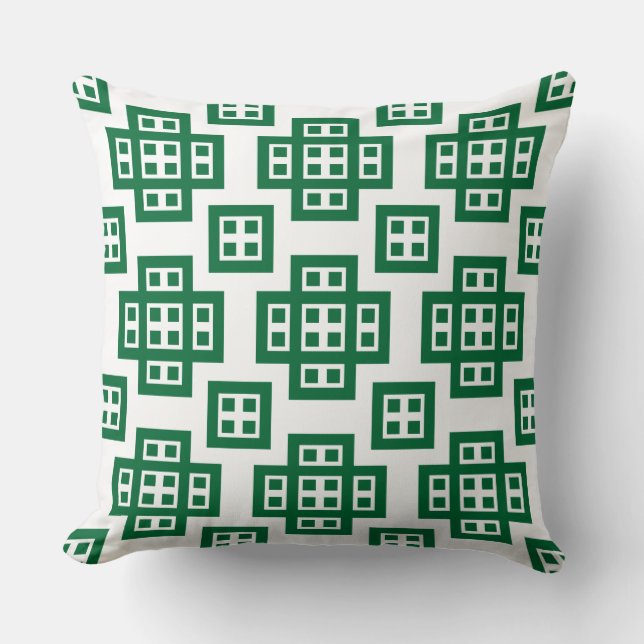 Coussin Géométrique 030614 - Vert forestier sur blanc (Recto)