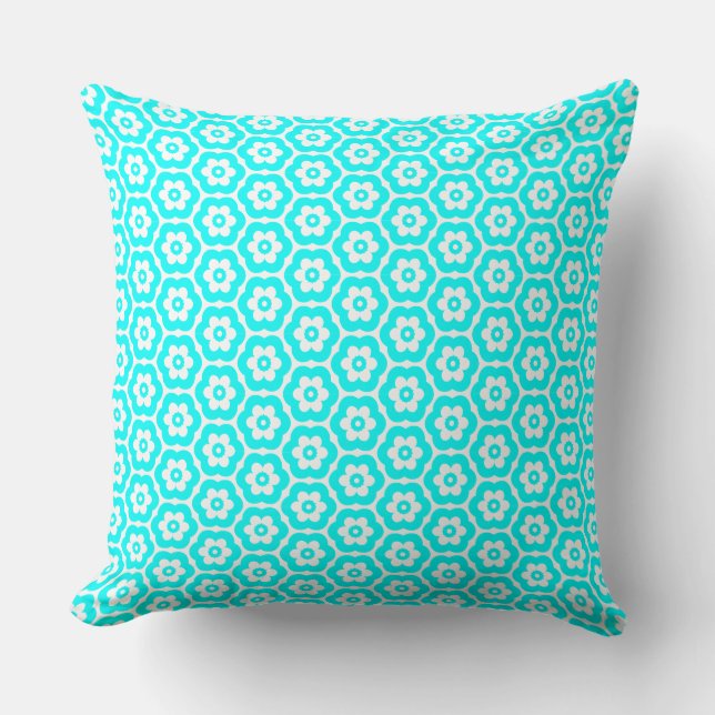Coussin Géométrique 280514 (03) - Cyan sur blanc (Recto)