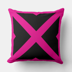 Coussin géométrique à croix X gras noir et rose ch