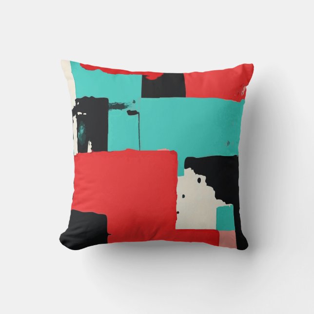 Coussin Géométrique Abstrait Gras Rouge, Noir, Sarcelle et (Recto)