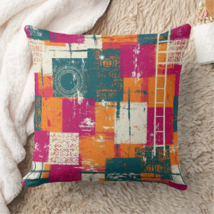 Coussin Géométrique Abstrait Gras - Texture Pinceau Grunge