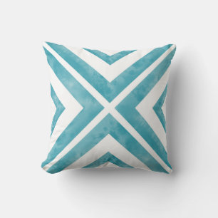 Coussin Géométrique aquarelle bleue-vert et blanche