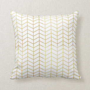 Coussin Géométrique blanc de motif de feuille d'or en