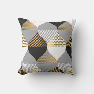 Coussin Géométrique de luxe : noir, or motif