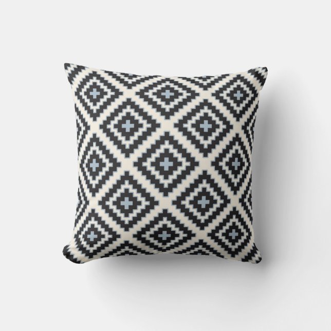 Coussin Géométrique en crème de noir bleu (Recto)