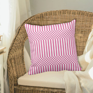 Coussin Géométrique Été Rose & Blanc Grilles & Chèque
