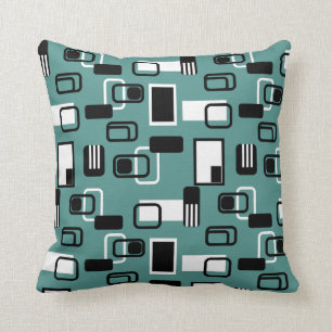 Coussin Géométrique moderne du milieu du siècle Turquoise