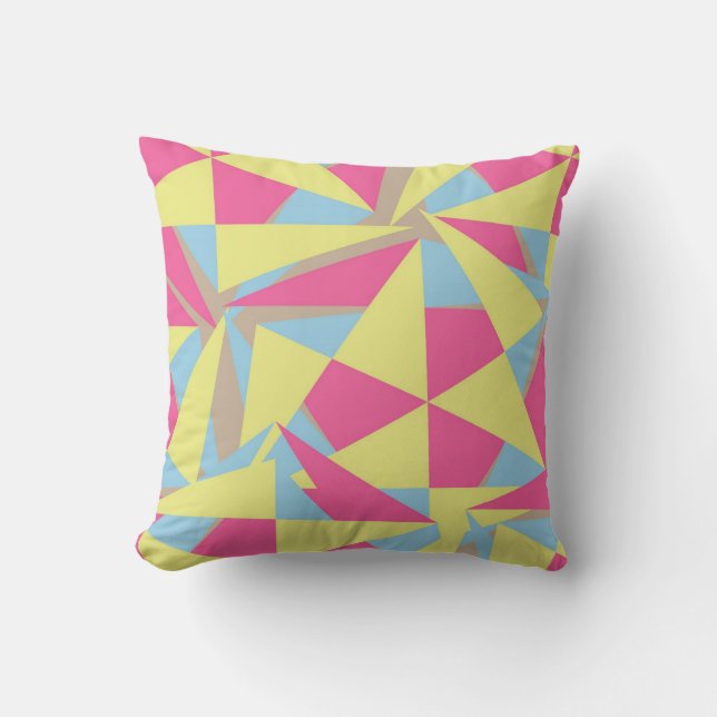 Coussin Géométrique style rétro Funky rose bleu jaune gris (Recto)