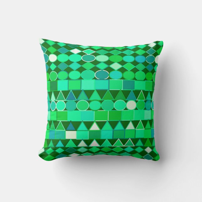 Coussin Géométrique Tribale moderne, vert émeraude et Aqua (Recto)