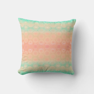Coussin Géométrique verte, pêche, melon et corail