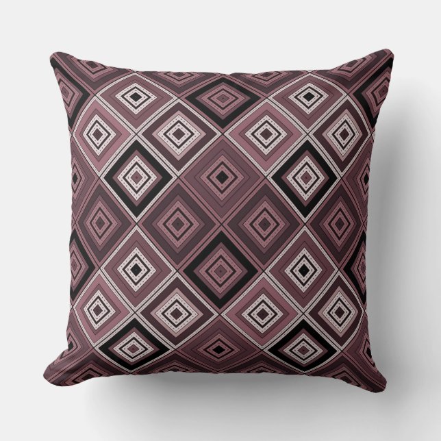 Coussin Geometry ethnic patchwork brown burgundy  (Recto)