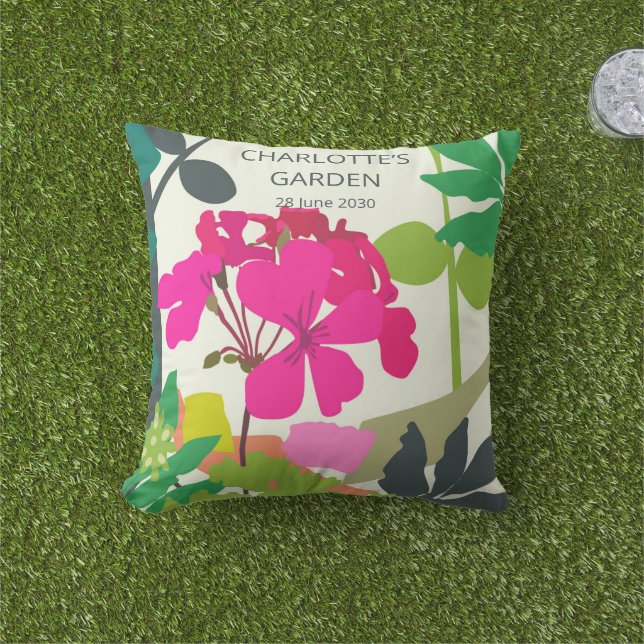Coussin Geraniums fleuris Garden Party (Herbe)