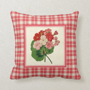 Coussin Géraniums vintages avec le motif rose de corail de