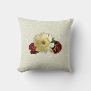 Coussin Gerbera blanc avec boutons de rose
