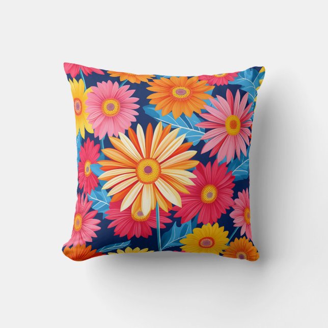 Coussin Gerbera Daisies Vibrant Plante Fleurs (Recto)