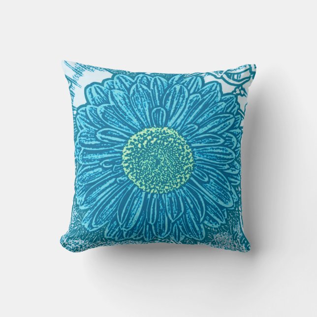 Coussin Gerbera Daisy Block Imprimer - bleu cérusé (Recto)