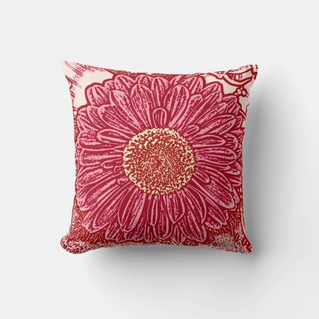 Coussin Gerbera Daisy Block Imprimer - marron et rose (Recto)