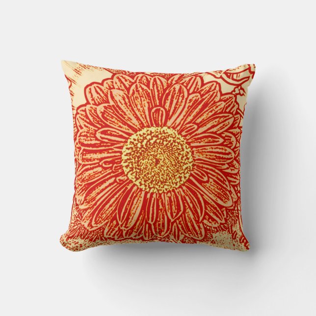 Coussin Gerbera Daisy Block Imprimer - safran orange (Recto)