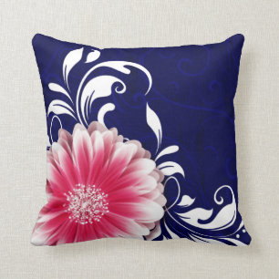Coussin Gerbera Daisy Fancy Scroll  fuchsia marine