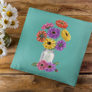 Coussin Gerbera Gerber Daisy Aquarelle Mason Jar Throw Pi