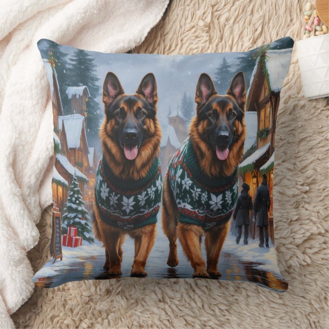 Coussin German Shepherd Dogs Christmas Snow Holiday (Couverture)