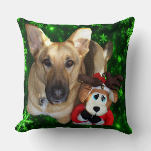 Coussin German Shepherd, Toy Reindeer, Green Snowflakes
