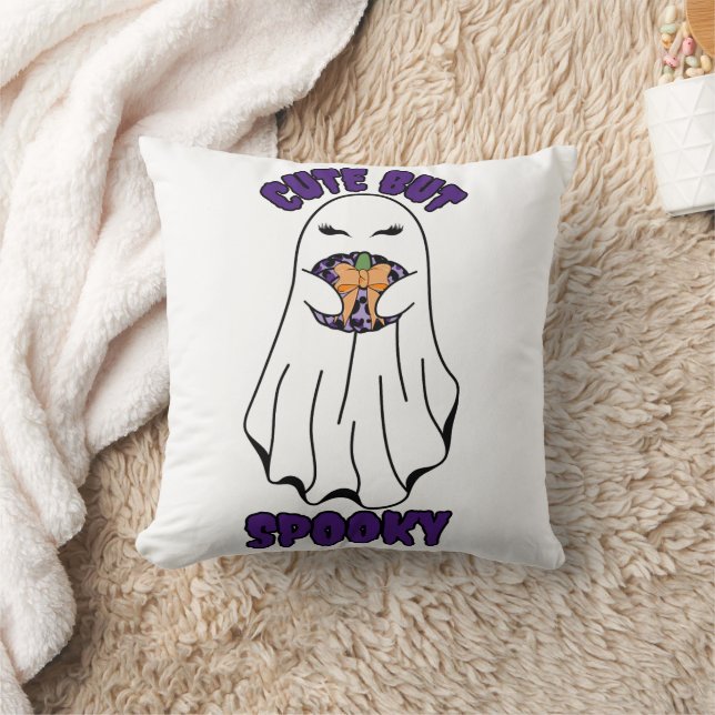Coussin Ghost d'Halloween mignon mais Éffrayant tenant un  (Couverture)