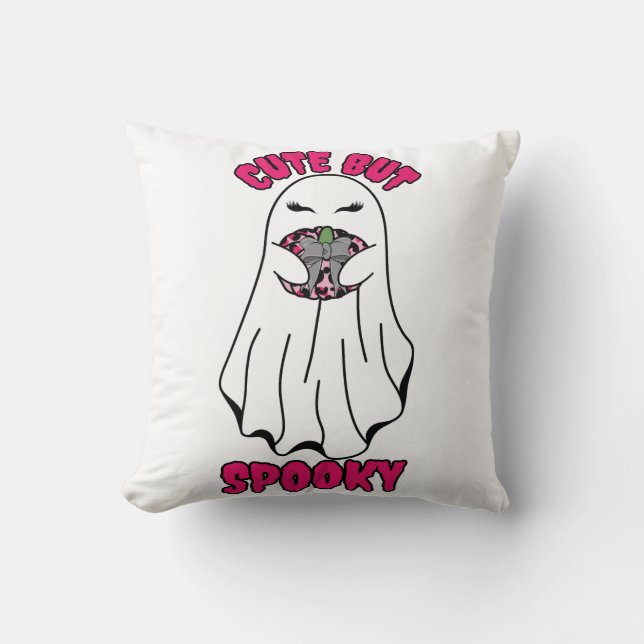 Coussin Ghost d'Halloween mignon mais Éffrayant tenant un  (Recto)