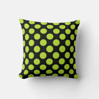 Coussin Giant Lime Green Polka Dots on Black Throw Pillow