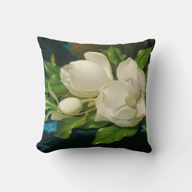 Coussin Giant Magnolias sur Blue Velvet Cloth (Recto)