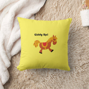 Coussin Giddy Up Cheval Brown à selle, Caricature mignonne