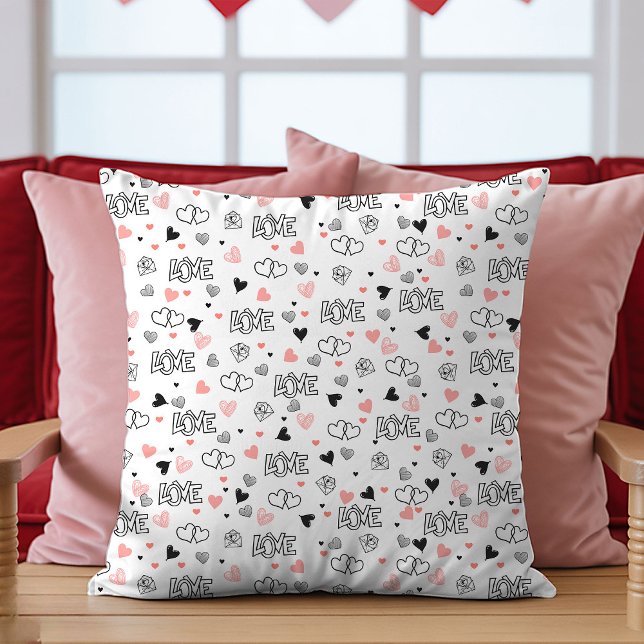 Coussin Gift for Girlfriend Valentine Pillow Sketch Hearts (Gift for Girlfriend Valentine Pillow Sketch Hearts)