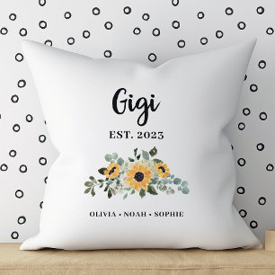 Coussin Gigi   Jolie tournesol rustique et noms