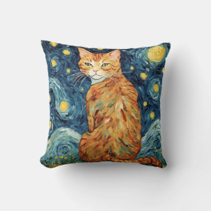 Coussin Gingembre Tabby Chat dans la nuit étoilée