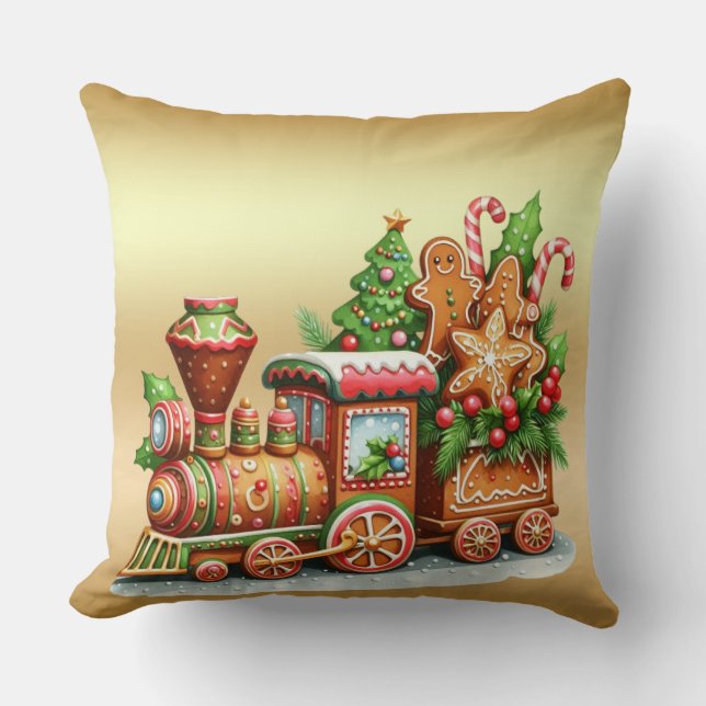 Coussin Gingerbread Train Holiday Throw Pillow (Recto)