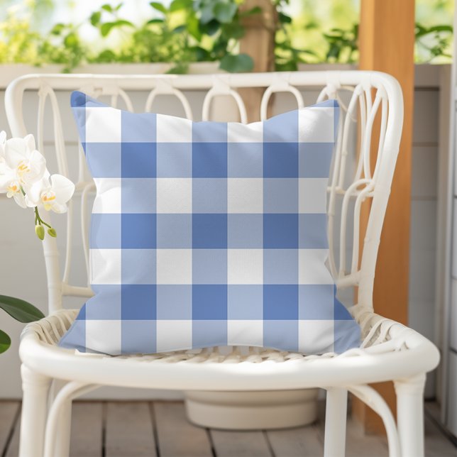 Coussin Gingham à carreaux bleu barbeau (Créateur téléchargé)