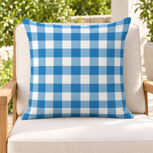 Coussin Gingham à carreaux bleu cobalt blanc gras