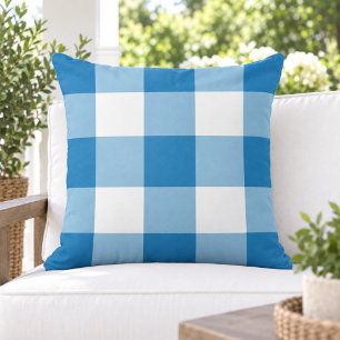 Coussin Gingham à carreaux grands bleu cobalt blanc