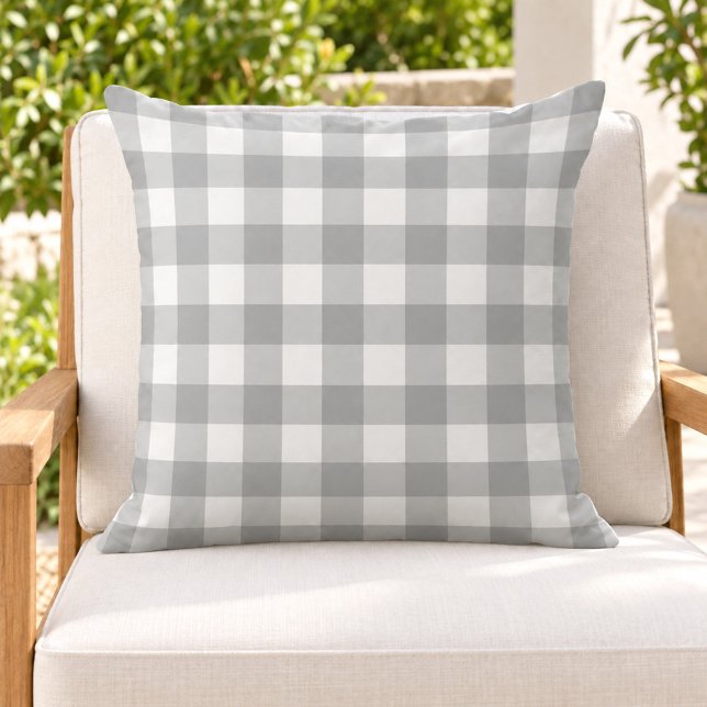 Coussin Gingham à carreaux gris blanc classique (Créateur téléchargé)