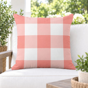 Coussin Gingham à carreaux larges corail blanc classique