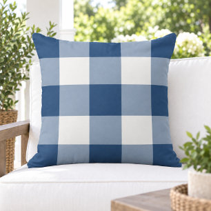 Coussin Gingham à carreaux larges Navy blanc classique