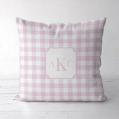 Coussin Gingham à carreaux rose monogrammé