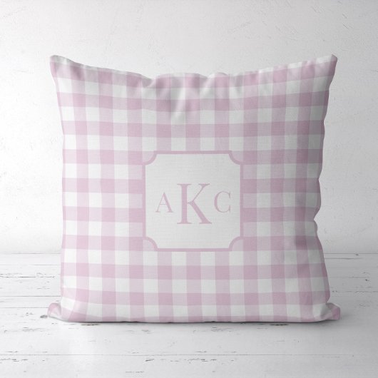 Coussin Gingham à carreaux rose monogrammé